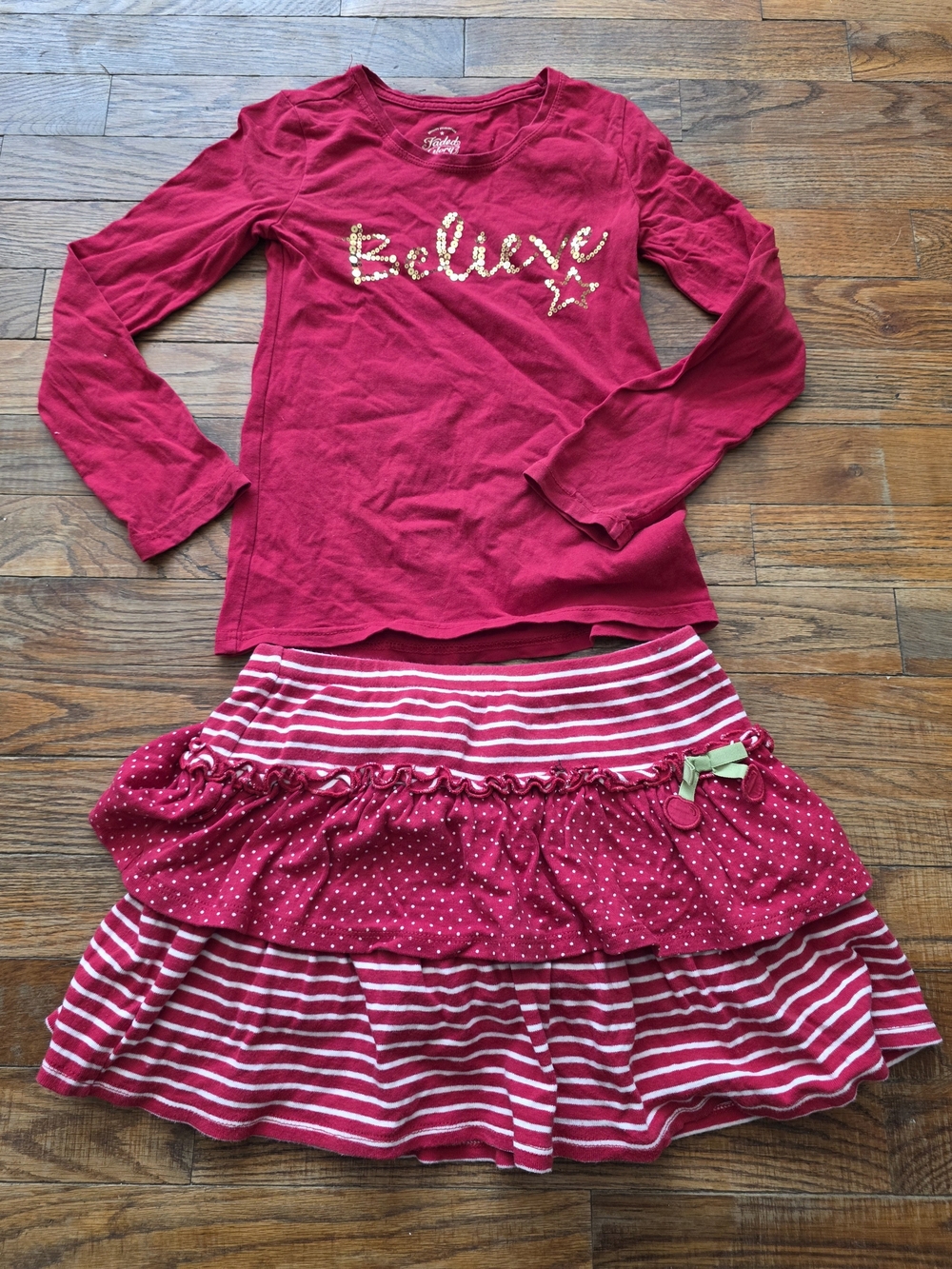 Faded Glory Girls Pink 'Believe' Long Sleeve Top & Skirt Set